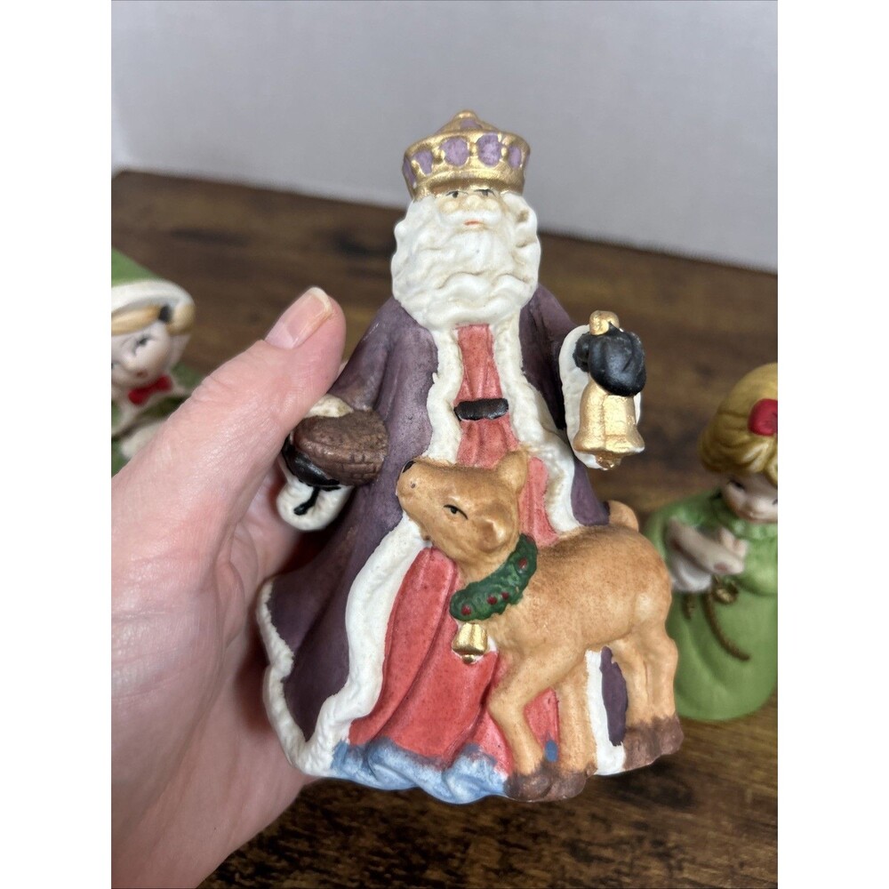 Vintage Christmas Ceramic Bell Lot Jasco Nativity Caroler Figurines Set of 5 - Picture 13 of 15